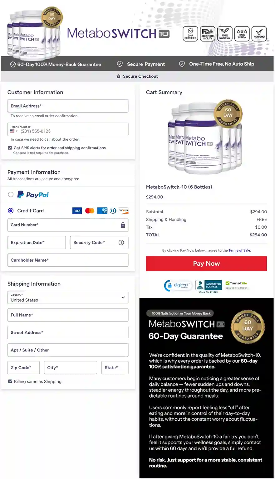 MetaboSwitch Secure ClickBank Payment Options